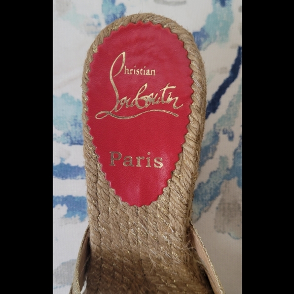 Christian Louboutin Gold Wedge Espadrilles Sandals - Picture 5 of 6